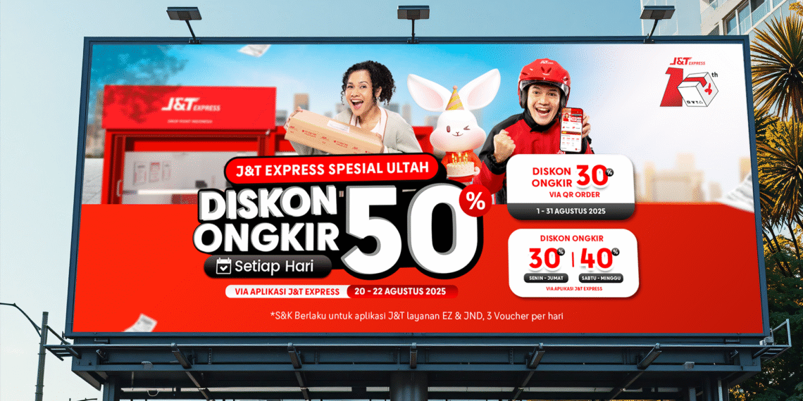 Genap 10 Tahun, J&T Express Traktiran Ongkir Hingga 50%